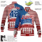Personalized Red US Navy Blue-Royal American Flag Fashion United States Congress Building 3D Pattern Design Bomber Full-Snap Varsity Letterman Jacket