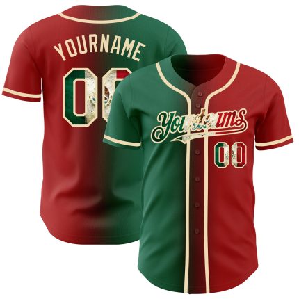 Personalized Red Vintage Mexican Flag Kelly Green-City Cream Authentic Gradient Fashion Baseball Jersey Team Custom Name and Number