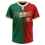 Personalized Red Vintage Mexican Flag Kelly Green-City Cream Gradient Fashion Two-Button Unisex Softball Jersey Team Custom Name and Number