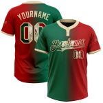 Personalized Red Vintage Mexican Flag Kelly Green-City Cream Gradient Fashion Two-Button Unisex Softball Jersey Team Custom Name and Number