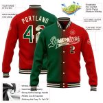 Personalized Red Vintage Mexican Flag Kelly Green Cream-Black Bomber Full-Snap Varsity Letterman Gradient Fashion Jacket Team Custom Name and Number