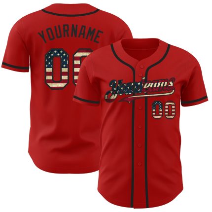 Personalized Red Vintage USA Flag-Black Authentic Baseball Jersey Team Custom Name and Number