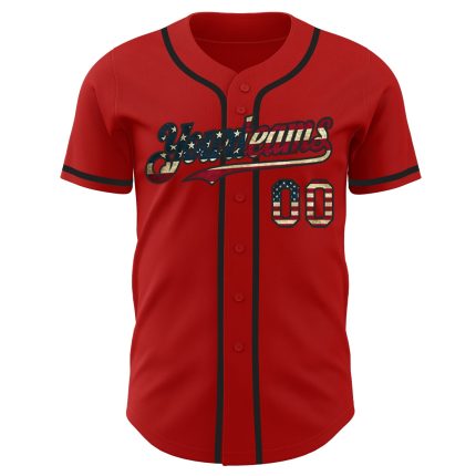 Personalized Red Vintage USA Flag-Black Authentic Baseball Jersey Team Custom Name and Number