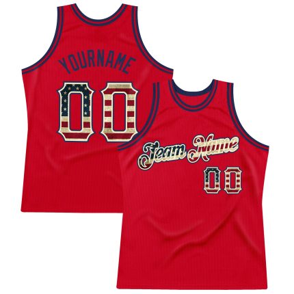 Personalized Red Vintage USA Flag-Black Authentic Throwback Basketball Jersey Team Custom Name and Number