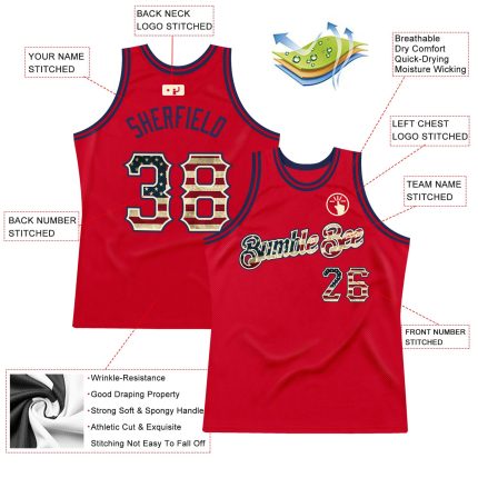 Personalized Red Vintage USA Flag-Black Authentic Throwback Basketball Jersey Team Custom Name and Number