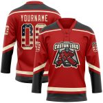 Personalized Red Vintage USA Flag Black-Cream Hockey Lace Neck Jersey Team Custom Name and Number