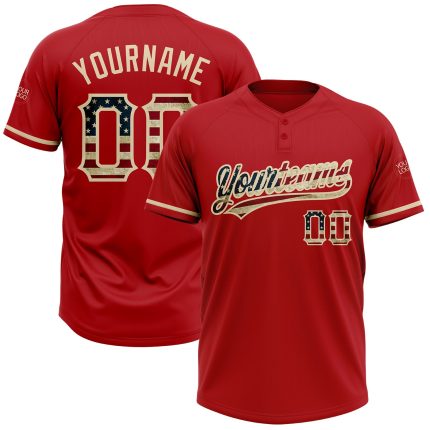 Personalized Red Vintage USA Flag-City Cream Two-Button Unisex Softball Jersey Team Custom Name and Number