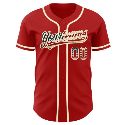 Personalized Red Vintage USA Flag-Cream Authentic Baseball Jersey Team Custom Name and Number