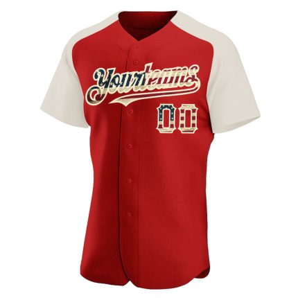Personalized Red Vintage USA Flag-Cream Authentic Raglan Sleeves Baseball Jersey Team Custom Name and Number