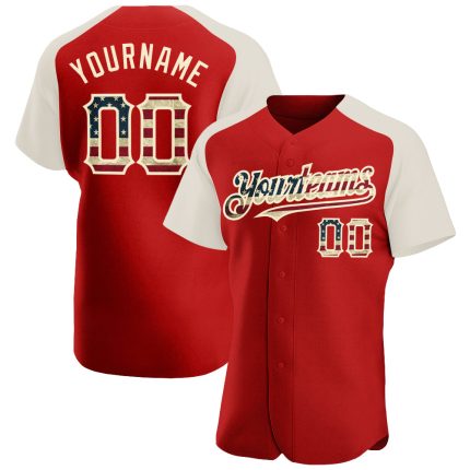 Personalized Red Vintage USA Flag-Cream Authentic Raglan Sleeves Baseball Jersey Team Custom Name and Number