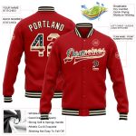 Personalized Red Vintage USA Flag Cream-Black Bomber Full-Snap Varsity Letterman Jacket Team Custom Name and Number