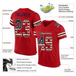 Personalized Red Vintage USA Flag-Cream Mesh Authentic Football Jersey Team Custom Name and Number