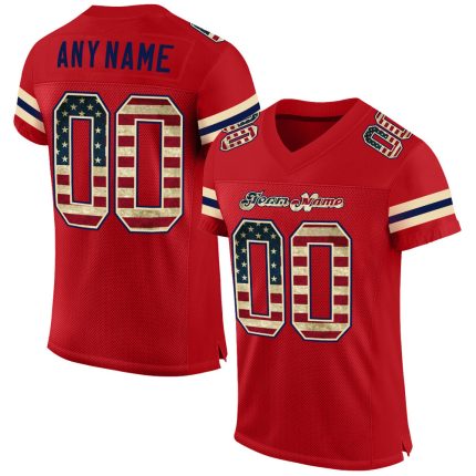 Personalized Red Vintage USA Flag-Cream Mesh Authentic Football Jersey Team Custom Name and Number