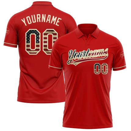 Personalized Red Vintage USA Flag-Cream Performance Vapor Golf Polo Shirt Team Custom Name and Number