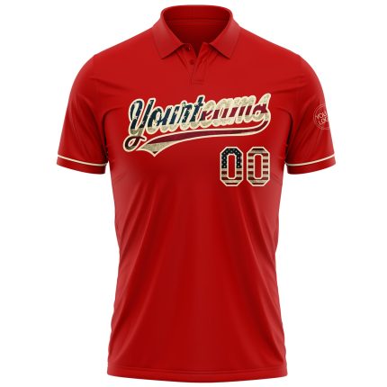 Personalized Red Vintage USA Flag-Cream Performance Vapor Golf Polo Shirt Team Custom Name and Number