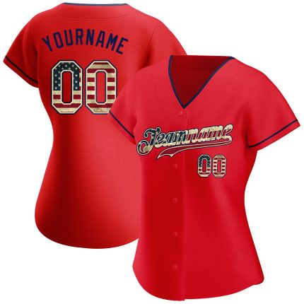 Personalized Red Vintage USA Flag-Navy Authentic Baseball Jersey Team Custom Name and Number