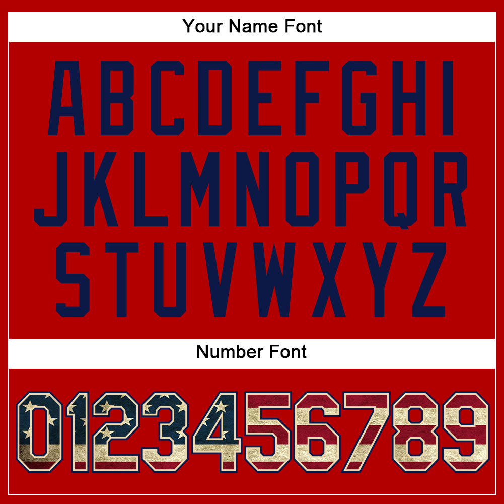 Personalized Red Vintage USA Flag-Navy Authentic Baseball Jersey Team Custom Name and Number Personalized Red Vintage USA Flag-Navy Authentic Baseball Jersey Team Custom Name and Number - Image 5