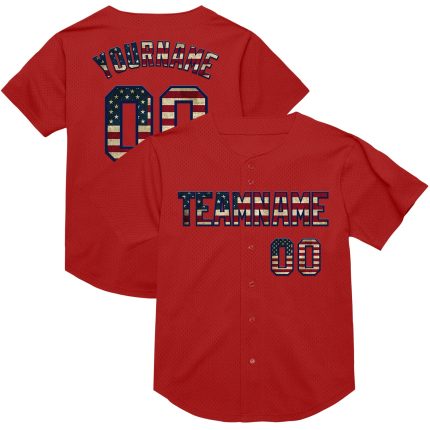 Personalized Red Vintage USA Flag-Navy Mesh Authentic Throwback Baseball Jersey Team Custom Name and Number