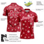 Personalized Red White 3D Christmas Snowflakes Performance Golf Polo Shirt Team Custom Name and Number