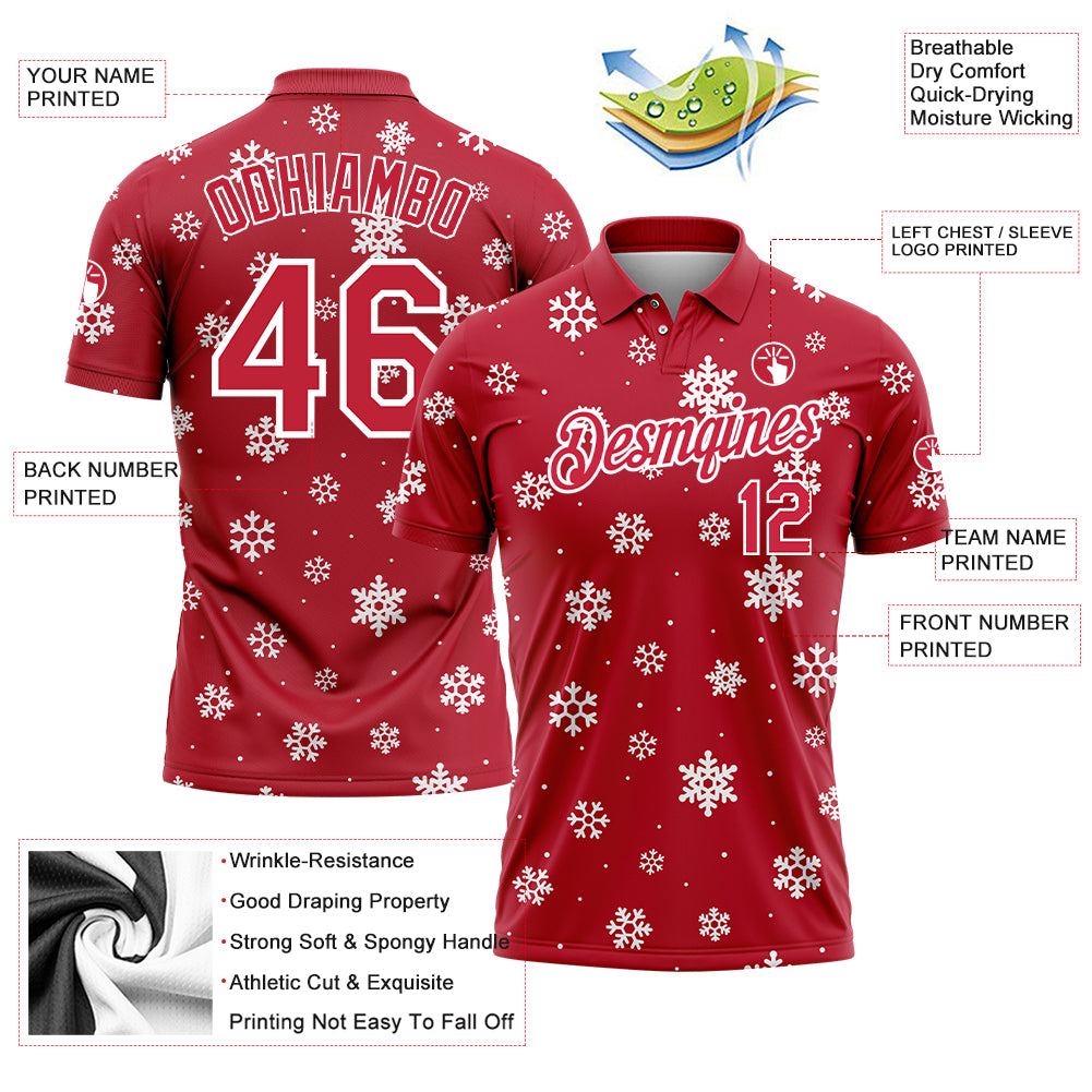 Personalized Red White 3D Christmas Snowflakes Performance Golf Polo Shirt Team Custom Name and Number Personalized Red White 3D Christmas Snowflakes Performance Golf Polo Shirt Team Custom Name and Number - Image 3