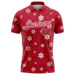 Personalized Red White 3D Christmas Snowflakes Performance Golf Polo Shirt Team Custom Name and Number