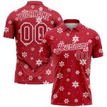 Personalized Red White 3D Christmas Snowflakes Performance Golf Polo Shirt Team Custom Name and Number