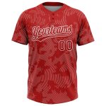 Personalized Red White 3D Pattern Curve Lines Two-Button Unisex Softball Jersey Team Custom Name and Number