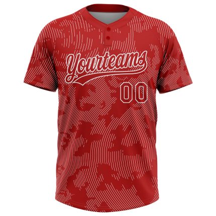 Personalized Red White 3D Pattern Curve Lines Two-Button Unisex Softball Jersey Team Custom Name and Number