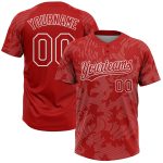 Personalized Red White 3D Pattern Curve Lines Two-Button Unisex Softball Jersey Team Custom Name and Number