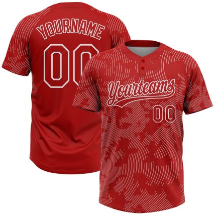 Personalized Red White 3D Pattern Curve Lines Two-Button Unisex Softball Jersey Team Custom Name and Number