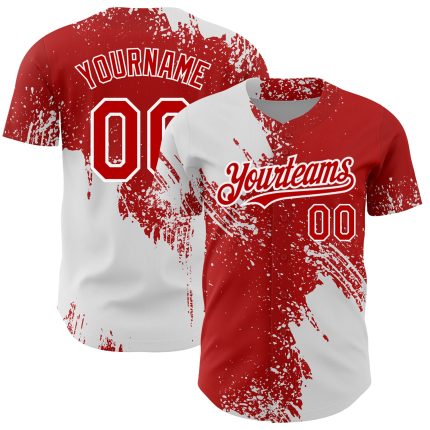 Personalized Red White 3D Pattern Design Abstract Brush Stroke Authentic Baseball Jersey Team Custom Name and Number