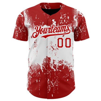 Personalized Red White 3D Pattern Design Abstract Splatter Grunge Art Authentic Baseball Jersey Team Custom Name and Number