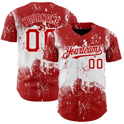 Personalized Red White 3D Pattern Design Abstract Splatter Grunge Art Authentic Baseball Jersey Team Custom Name and Number
