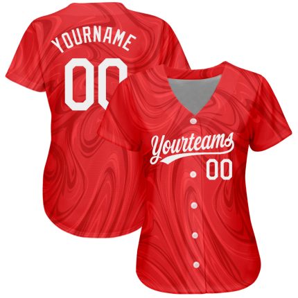 Personalized Red White 3D Pattern Design Authentic Baseball Jersey Team Custom Name and Number