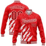 Personalized Red White 3D Pattern Design Bomber Full-Snap Varsity Letterman Jacket