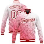 Personalized Red White 3D Pattern Design Bomber Full-Snap Varsity Letterman Jacket Team Custom Name and Number