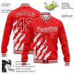 Personalized Red White 3D Pattern Design Bomber Full-Snap Varsity Letterman Jacket