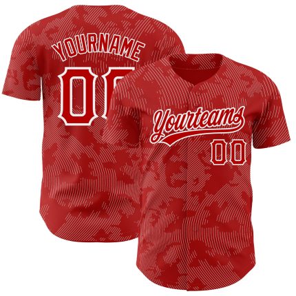 Personalized Red White 3D Pattern Design Curve Lines Authentic Baseball Jersey Team Custom Name and Number