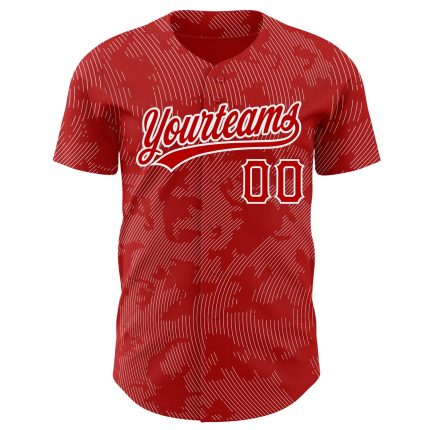 Personalized Red White 3D Pattern Design Curve Lines Authentic Baseball Jersey Team Custom Name and Number