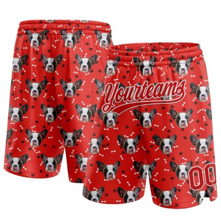 Personalized Red White 3D Pattern Design Dogs Authentic Basketball Shorts Team Custom Name and Number