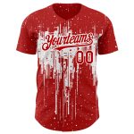 Personalized Red White 3D Pattern Design Dripping Splatter Art Authentic Baseball Jersey Team Custom Name and Number