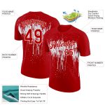 Personalized Red White 3D Pattern Design Dripping Splatter Art Performance T-Shirt Team Custom Name and Number