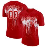 Personalized Red White 3D Pattern Design Dripping Splatter Art Performance T-Shirt Team Custom Name and Number