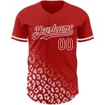 Personalized Red White 3D Pattern Design Leopard Print Fade Fashion Authentic Baseball Jersey Team Custom Name and Number