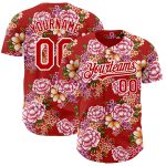 Personalized Red White 3D Pattern Design Northeast China Big Flower Authentic Baseball Jersey