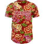 Personalized Red White 3D Pattern Design Northeast China Big Flower Authentic Baseball Jersey Team Custom Name and Number