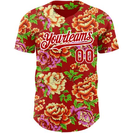 Personalized Red White 3D Pattern Design Northeast China Big Flower Authentic Baseball Jersey Team Custom Name and Number
