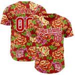 Personalized Red White 3D Pattern Design Northeast China Big Flower Authentic Baseball Jersey Team Custom Name and Number