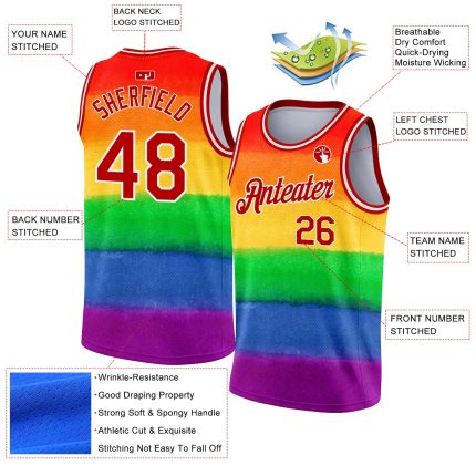 Personalized Red White 3D Pattern Design Rainbow For Pride Month Love Is Love LGBT Authentic Basketball Jersey Team Custom Name and Number