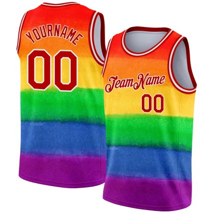 Personalized Red White 3D Pattern Design Rainbow For Pride Month Love Is Love LGBT Authentic Basketball Jersey Team Custom Name and Number